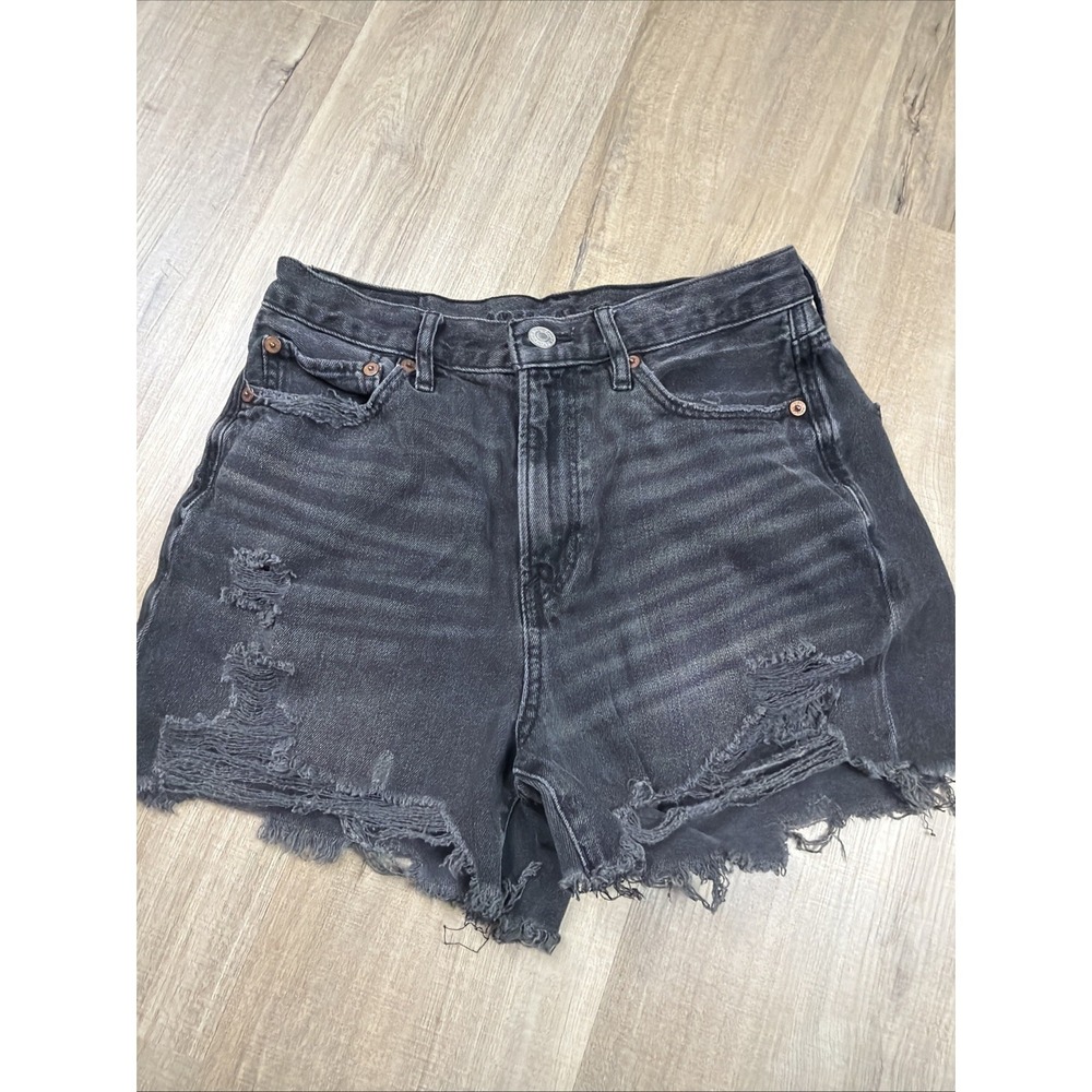 American Eagle 90s Boyfriend Shorts Women Size 4 Black Distressed Raw Hem Denim